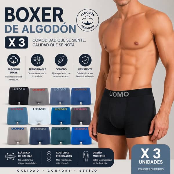 Calzoncillo Boxer Algodón x 3